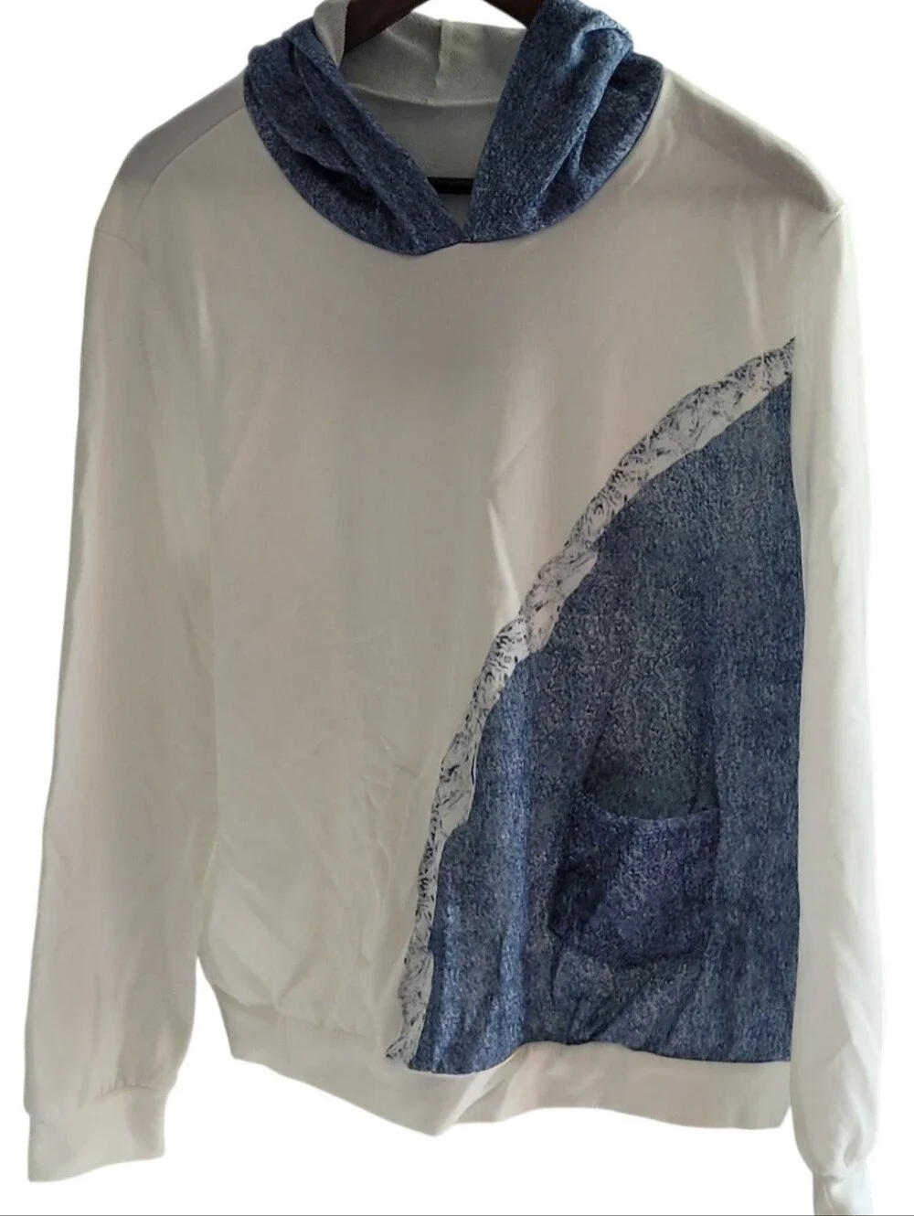 Unbranded Women's Size XL 2 Piece Track Suit 100% Polyester White/Blue Patchwork